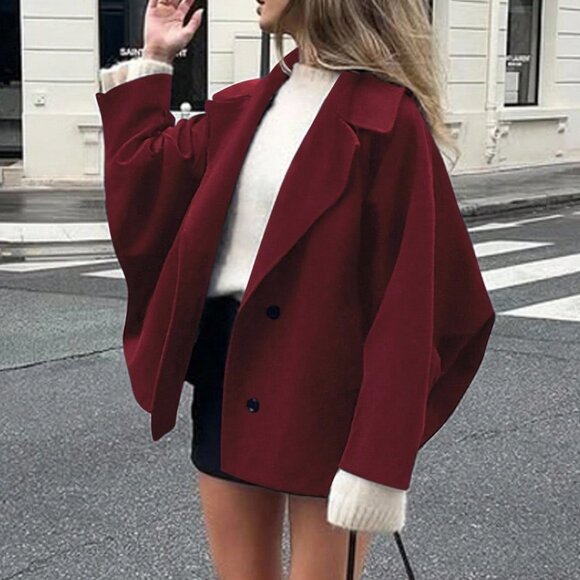 Burgundy Casual Women's Elegant Lapel oversized button down coat - Picture 1 of 6
